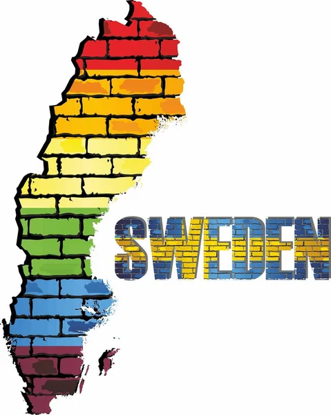 Lgbt Flag Map Sweden Brick Wall Illustration Sweden Map Flag — Stock Vector