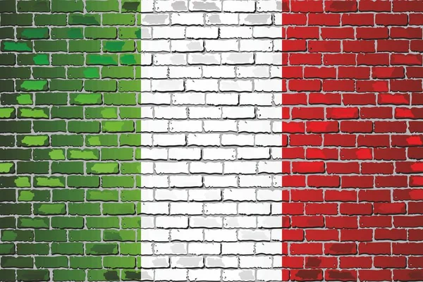 Glänzende Flagge Italiens Auf Einer Ziegelwand Illustration Abstrakter Grunge Vektorhintergrund — Stockvektor