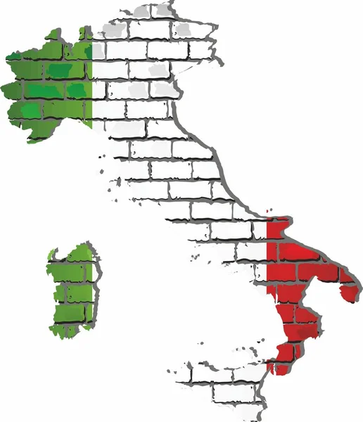 Mapa Brilhante Itália Uma Parede Tijolo Ilustração Fundo Vetor Grunge —  Vetores de Stock