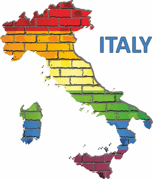 Mapa Bandera Lgbt Italia Una Pared Ladrillo Ilustración Italia Mapa — Archivo Imágenes Vectoriales