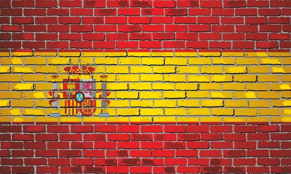 レンガの壁にスペインの光沢のある旗 イラスト アブストラクトグランジベクトル背景 — ストックベクタ