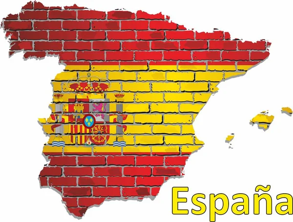 Glänzende Landkarte Des Spaniens Auf Einer Ziegelwand Illustration Abstrakter Grunge — Stockvektor