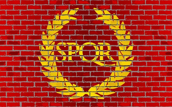Brillante Bandera Del Imperio Romano Una Pared Ladrillo Ilustración Bandera — Vector de stock