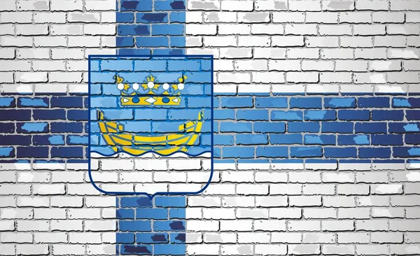 Fényes Zászló Helsinki Egy Téglafalon Illusztráció Absztrakt Grunge Vektor Háttér — Stock Vector