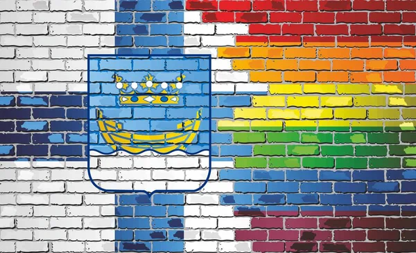赫尔辛基Shiny Brick墙和同性恋旗帜 赫尔辛基旗帜和Lgbt旗帜 — 图库矢量图片