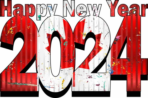 Šťastný Nový Rok 2024 Vlajkou Kanady Uvnitř Ilustrace 2024 Šťastný — Stockový vektor
