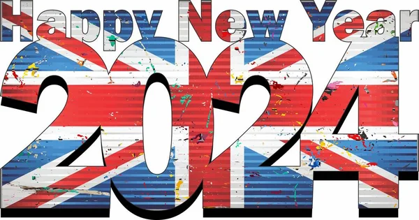 Happy New Year 2024 United Kingdom Flag Illustration 2024 Happy — Stock Vector