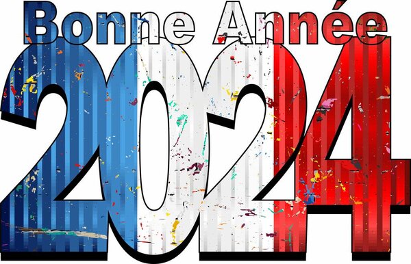 Happy New Year 2024 with France flag inside - Illustration,2024 HAPPY NEW YEAR NUMERALS