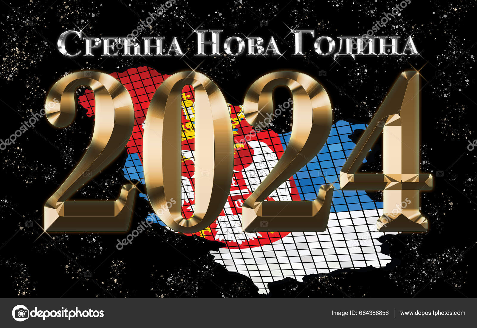 Happy New Year 2024 Serbian Flag Illustration 2024 Happy New Stock