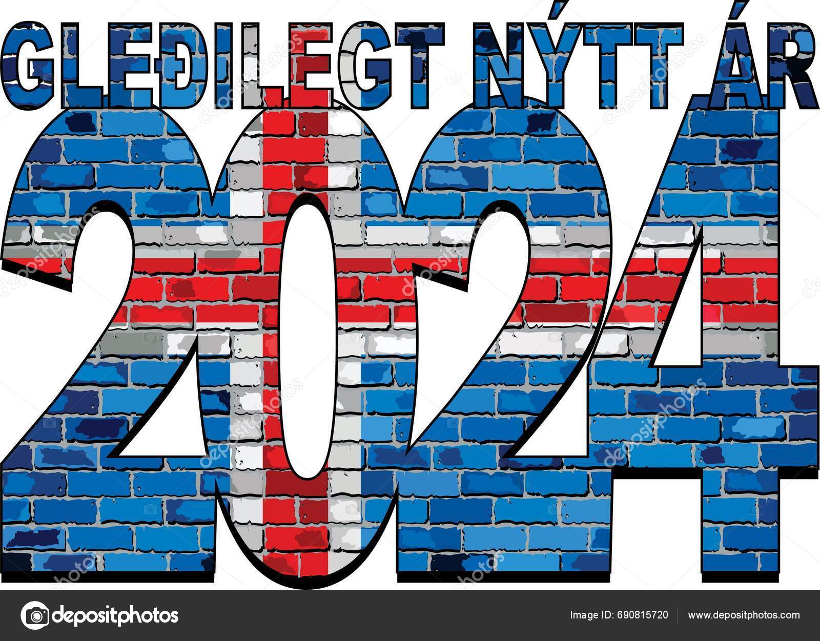Happy New Year 2024 Iceland Flag Illustration 2024 Happy New Stock