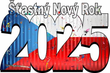 Happy New Year 2025 with Czech Republic flag inside - Illustration,2025 HAPPY NEW YEAR NUMERALS clipart