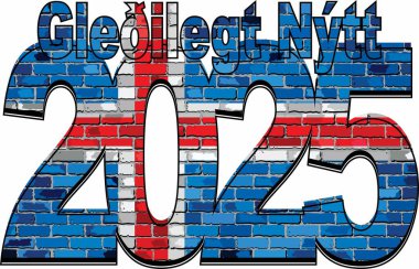 Iceland bayrağı içindeyken mutlu yıllar 2025 Yeni Yıl NUMERALS