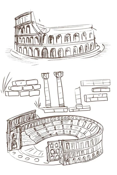 Colosseum Roman Architecture Antiquity Historical Monument Travel Landmarks Italy Hand — Stock Vector