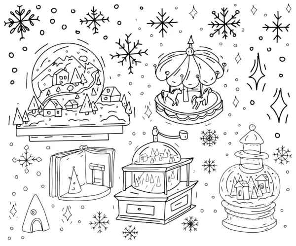 Рождественская Зимняя Сказка Дома Лесной Уютный Праздник Настроение Иллюстрация Рука — стоковый вектор