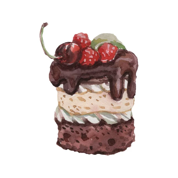 Ciasta Babeczki Desery Piekarnia Ręcznie Rysowane Akwarela Ilustracja Zestaw Izolowane — Zdjęcie stockowe