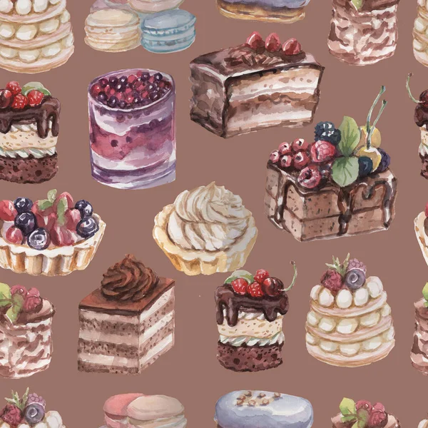 Gebak Muffins Desserts Bakkerij Hand Getrokken Aquarel Illustratie Set Geïsoleerd — Stockfoto