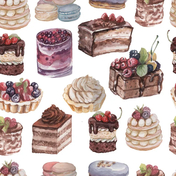 Пирожные Кексы Десерты Хлебобулочные Ручной Рисованной Акварелью Иллюстрации Набор Изолированных — стоковое фото