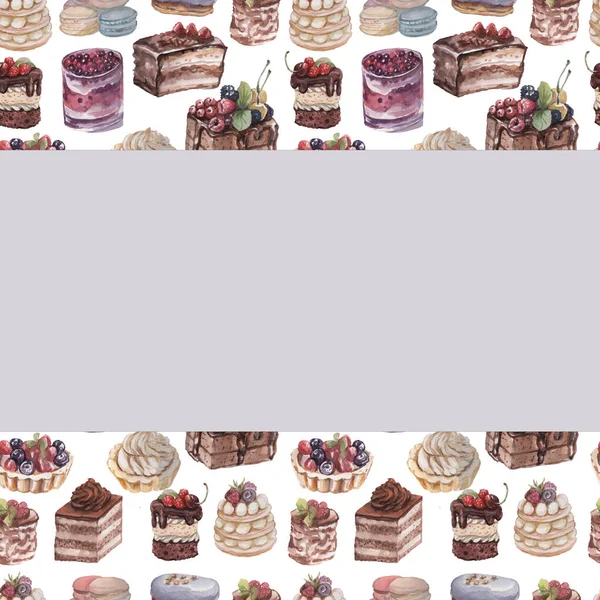 Sütemény Muffin Desszertek Pékség Kézzel Rajzolt Akvarell Illusztráció Készlet Elszigetelt — Stock Fotó
