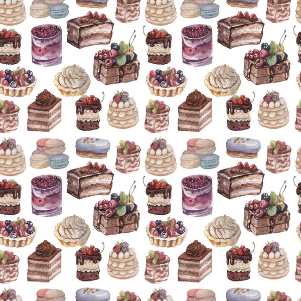 Torte Muffin Dessert Panetteria Disegnato Mano Acquerello Illustrazione Set Isolato — Foto Stock