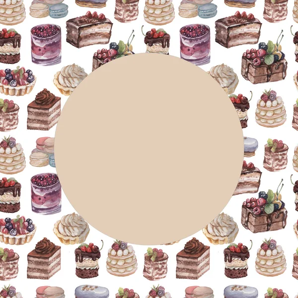 Sütemény Muffin Desszertek Pékség Kézzel Rajzolt Akvarell Illusztráció Készlet Elszigetelt — Stock Fotó