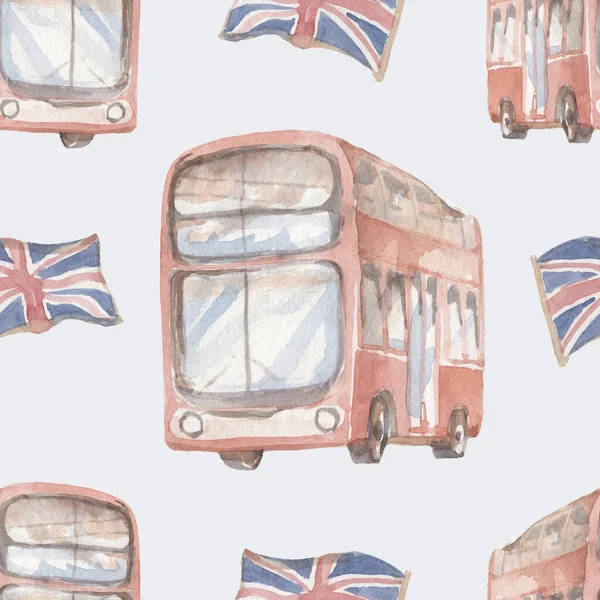 stock image London capital city of uk city tower bus telephone booth lanterns and english flag watercolor illustration hand drawn set isolated on white background travel holidays 