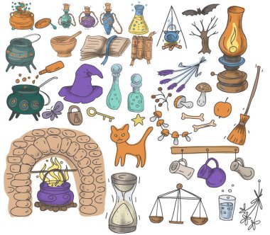 Cadılar Bayramı hazır, güzel resimler çizilmiş boyama sayfaları hayalet kabak süpürgesi örümcek ağı sonbahar yaprakları