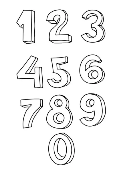 Numbers Set Hand Drawn Font Cute Pictures Children Voluminous Shadows — Stock Vector