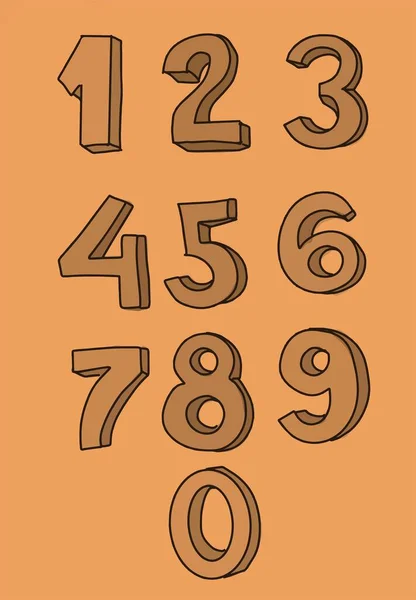 Numbers Set Hand Drawn Font Cute Pictures Children — Stock Vector