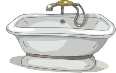 El yapımı mobilyalar, karikatür çizimi, kanepe sandalyesi masa küveti, lavabo. İç tasarım tarzının bireysel ögeleri