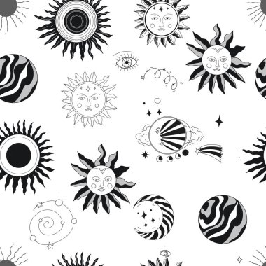 Güneş tarot sihirli astroloji grafikleri beyaz bir arkaplan üzerine çizilmiş ayrı dövme boyama