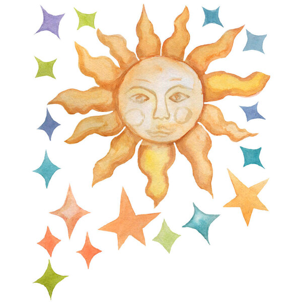 Созвездия Солнечных Лун Звезды акварель вручную нарисованы набор отдельно на белом фоне Венеры космический символ волшебный гороскоп