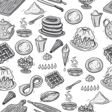 Easter cakes baking tea dishes easter holiday tea party set hand drawn cartoon style clipart flour cooking cooking confectionery cream