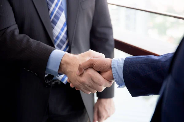 Closeup Hands Businessman Handshake Partner Office Business Man Negotiation Agreement — Stock Photo, Image