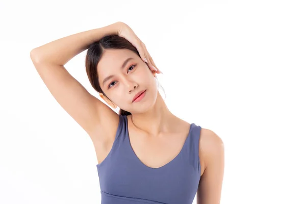 Schöne Junge Asiatische Frau Stretching Hals Mit Den Händen Für — Stockfoto