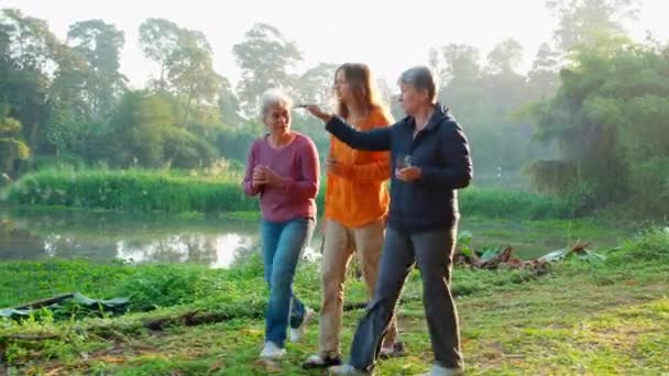 Two Senior Woman Teenager Walking Leisure Camping Activity Recreation Leisure — Video