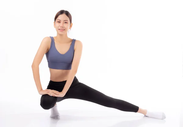 Retrato Bonito Jovem Asiático Mulher Alongamento Pernas Para Exercício Ioga — Fotografia de Stock