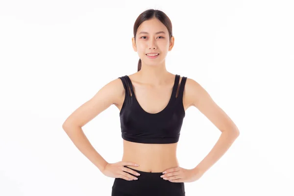 Portrait Beautiful Young Asian Woman Sportwear Smile Showing Waist Abs — Stockfoto