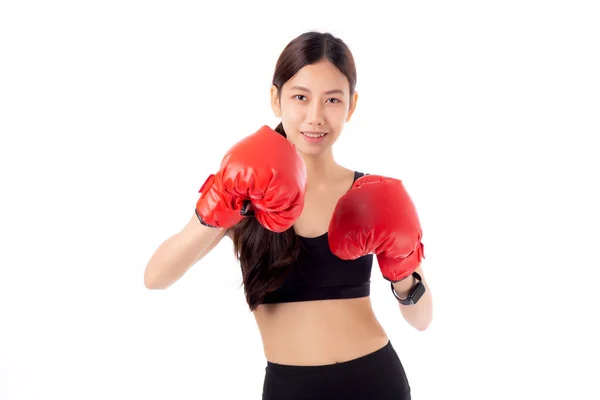 Bela Jovem Ásia Mulher Sportswear Exercício Com Boxe Esporte Isolado — Fotografia de Stock