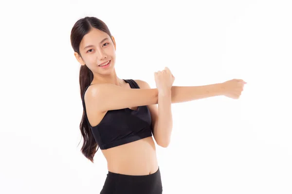 Portret Mooie Jonge Aziatische Vrouw Strekken Handen Armen Voor Lichaamsbeweging — Stockfoto