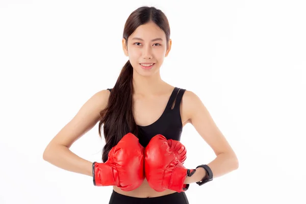 Hermosa Mujer Asiática Joven Ejercicio Ropa Deportiva Con Deporte Boxeo —  Fotos de Stock