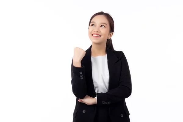 Portrait Beautiful Young Asian Businesswoman Suit Standing Isolated White Background — Stock Photo, Image