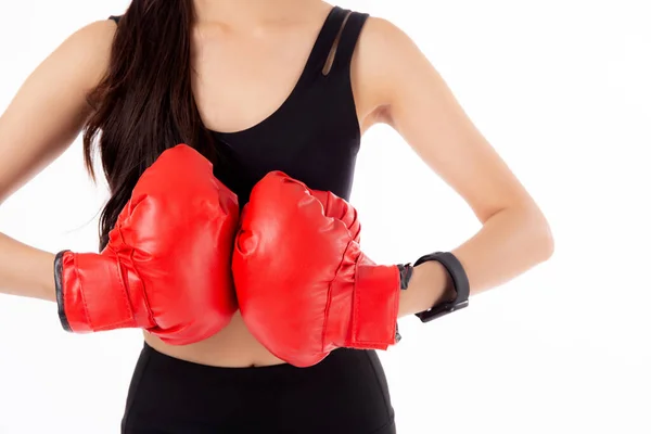 Close Mãos Asiático Mulher Sportswear Exercício Com Boxe Esporte Isolado — Fotografia de Stock