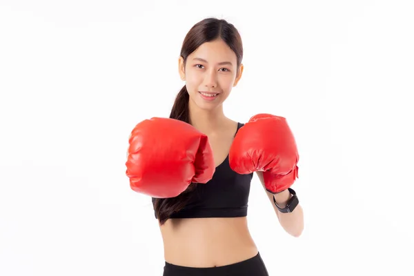 Spor Giyimli Genç Asyalı Güzel Bir Kadın Boks Sporu Yapıyor — Stok fotoğraf