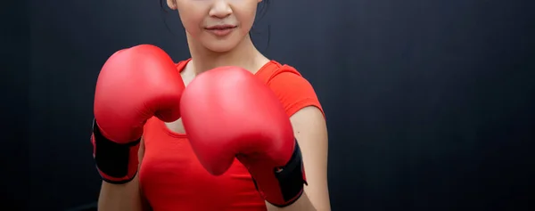 Determination Young Asian Woman Having Motivation Boxing Fitness Gym Active — Stock Photo, Image