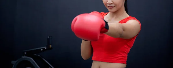 Determination Young Asian Woman Having Motivation Boxing Fitness Gym Active — Stock Photo, Image