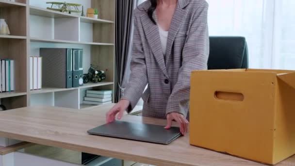 Portrait Jeune Femme Affaires Employée Portant Une Boîte Carton Appartenant — Video