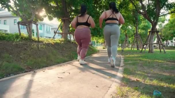 Deux Femmes Asiatiques Graisse Dans Les Vêtements Sport Jogging Ensemble — Video