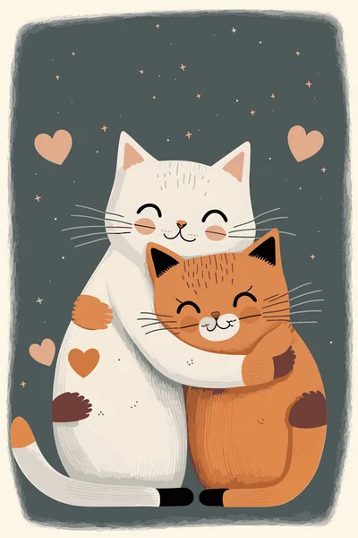 Tento Vektorový Soubor Obsahuje Dvě Roztomilé Kočky Objímající Srdcervoucí Ukázce — Stock fotografie