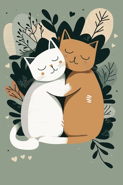 这个矢量文件的特点是两只可爱的猫互相拥抱在一起 热情地表达爱意 — 图库照片