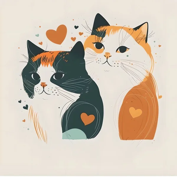 Two Adorable Cats Sit Each Other Display Affection Unity Painting — Stock Photo, Image